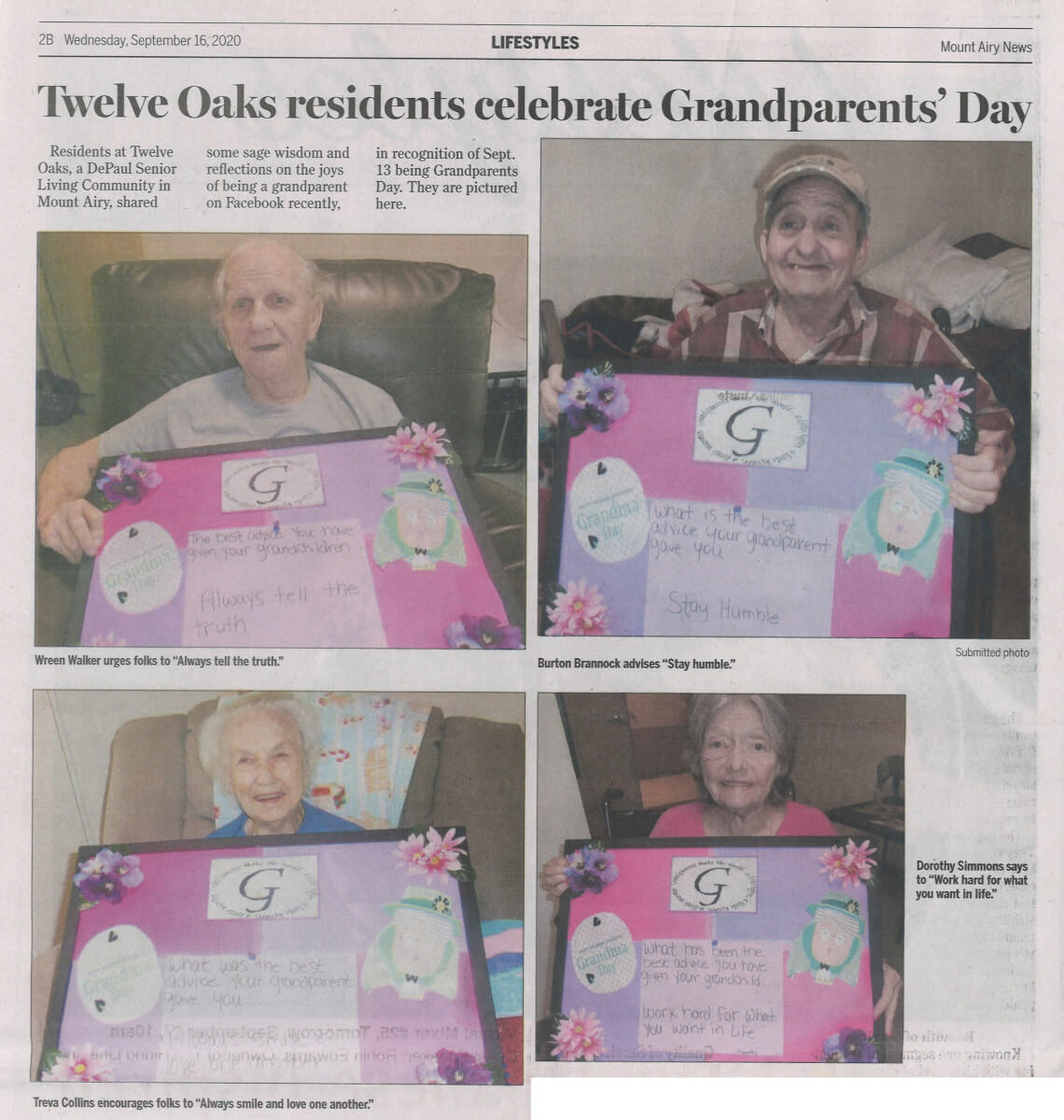 Twelve Oaks Grandparents Day, 9.16.20 Mt. Airy