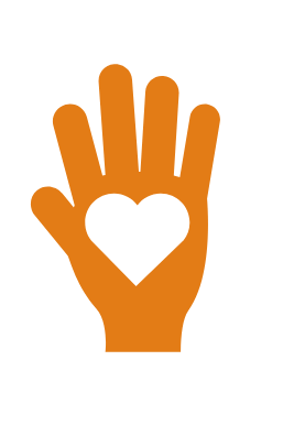 Orange hand with heart in the center