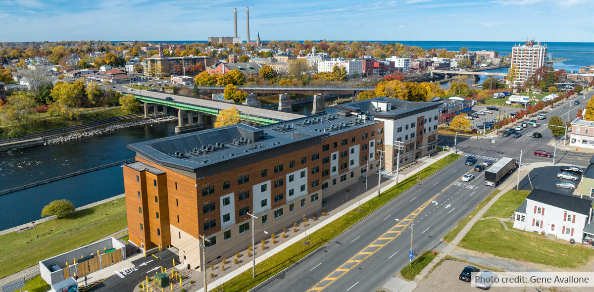 Lock 7 Apartments Exterior Drone View