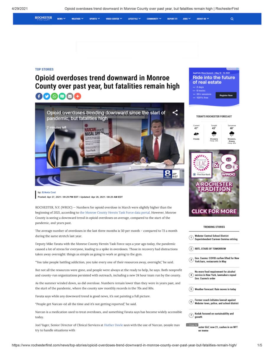 Opioid Overdoses Trend Downward In Monroe County Over Past Year, But Fatalities Remain High RochesterFirst 1