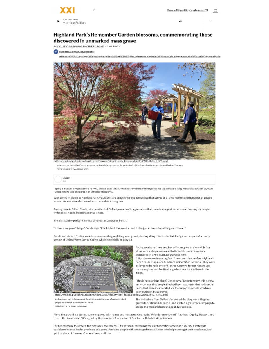 Highland Park’s Remember Garden Blossoms, Commemorating Those Discovered In Unmarked Mass Grave WXXI News 1