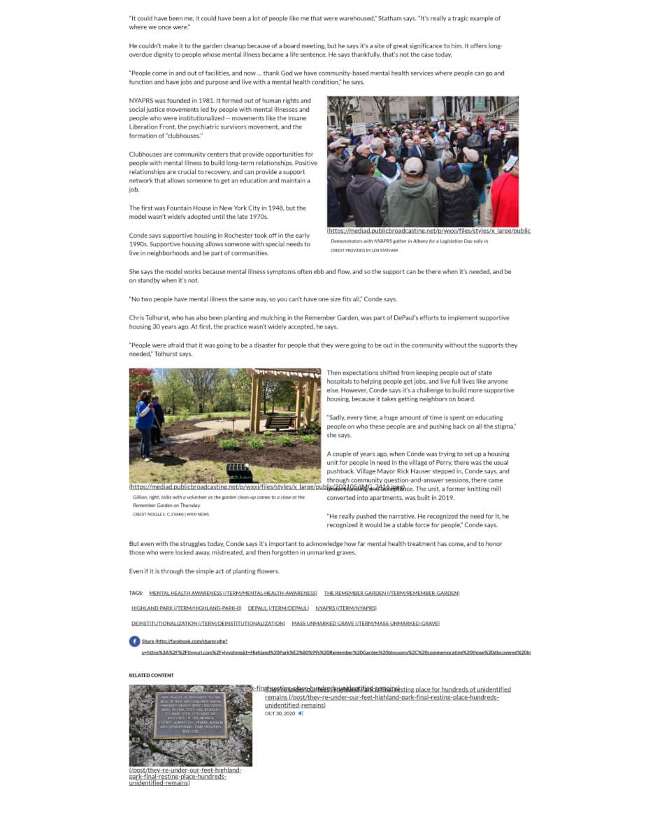 Highland Park’s Remember Garden Blossoms, Commemorating Those Discovered In Unmarked Mass Grave WXXI News 2