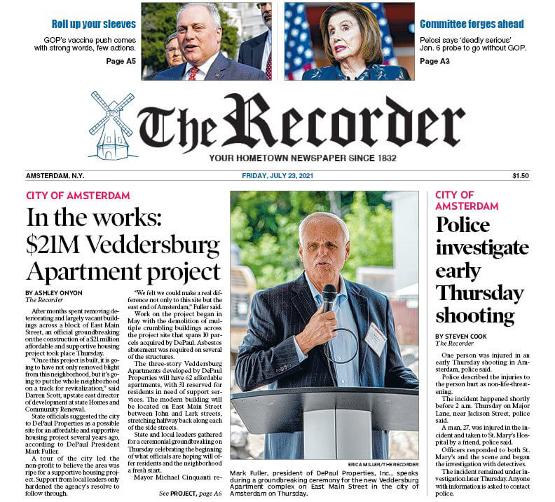 In The Works In Amsterdam $21 Million Veddersburg Apartments (The Recorder July 22, 2021)