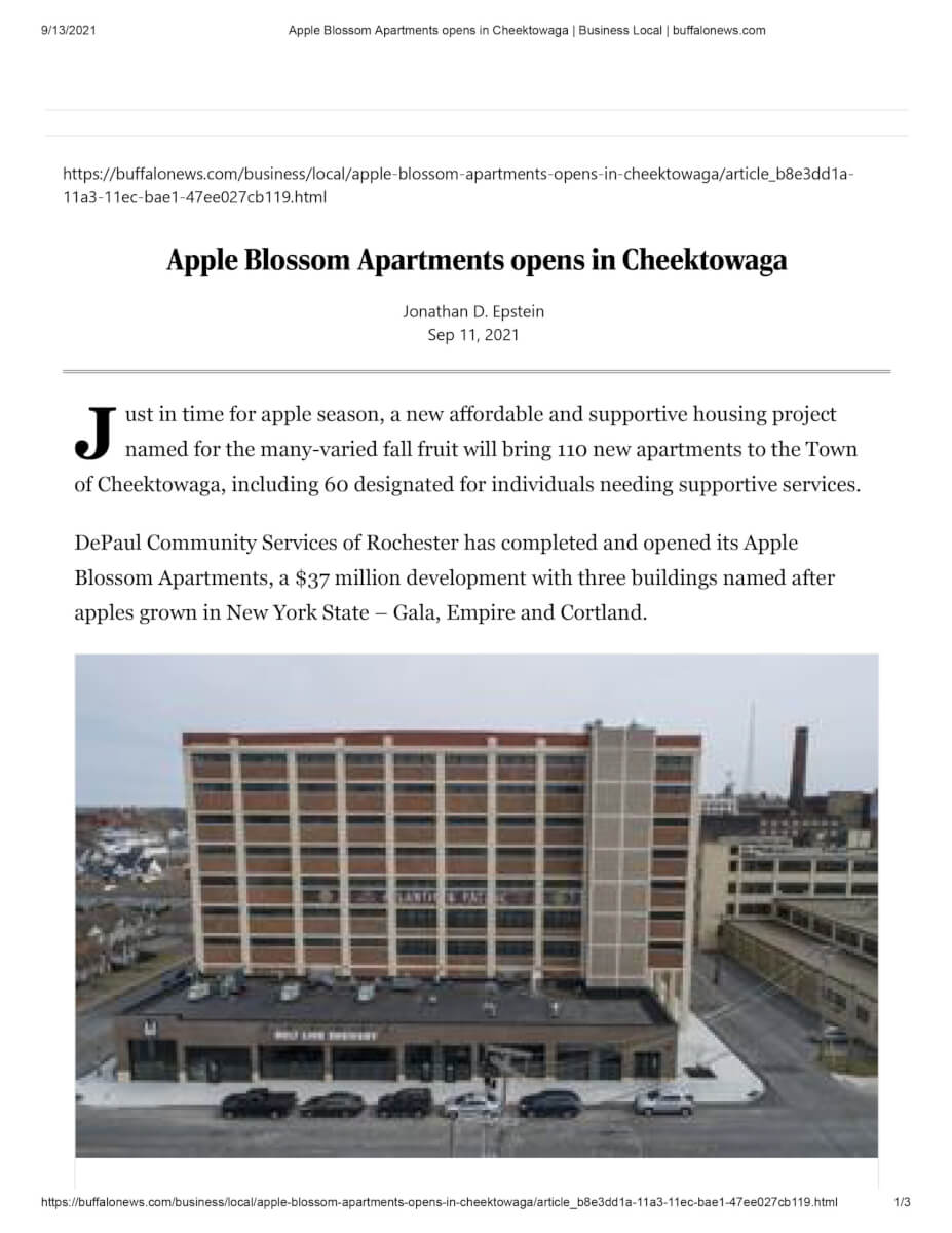 Apple Blossom Apartments Opens In Cheektowaga The Buffalo News September 11 2021 1