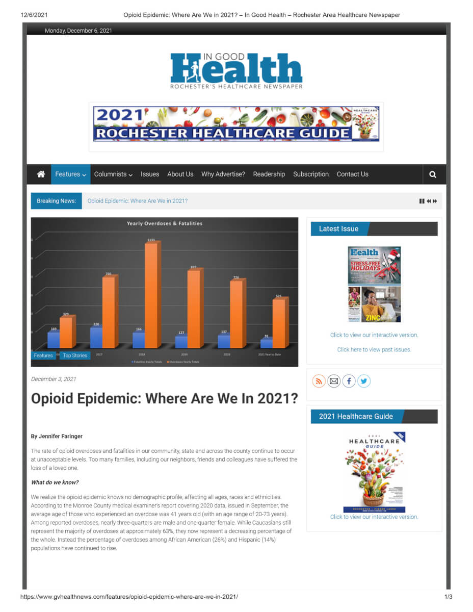 Opioid Epidemic Where Are We In 2021 – In Good Health – Rochester Area Healthcare Newspaper 1