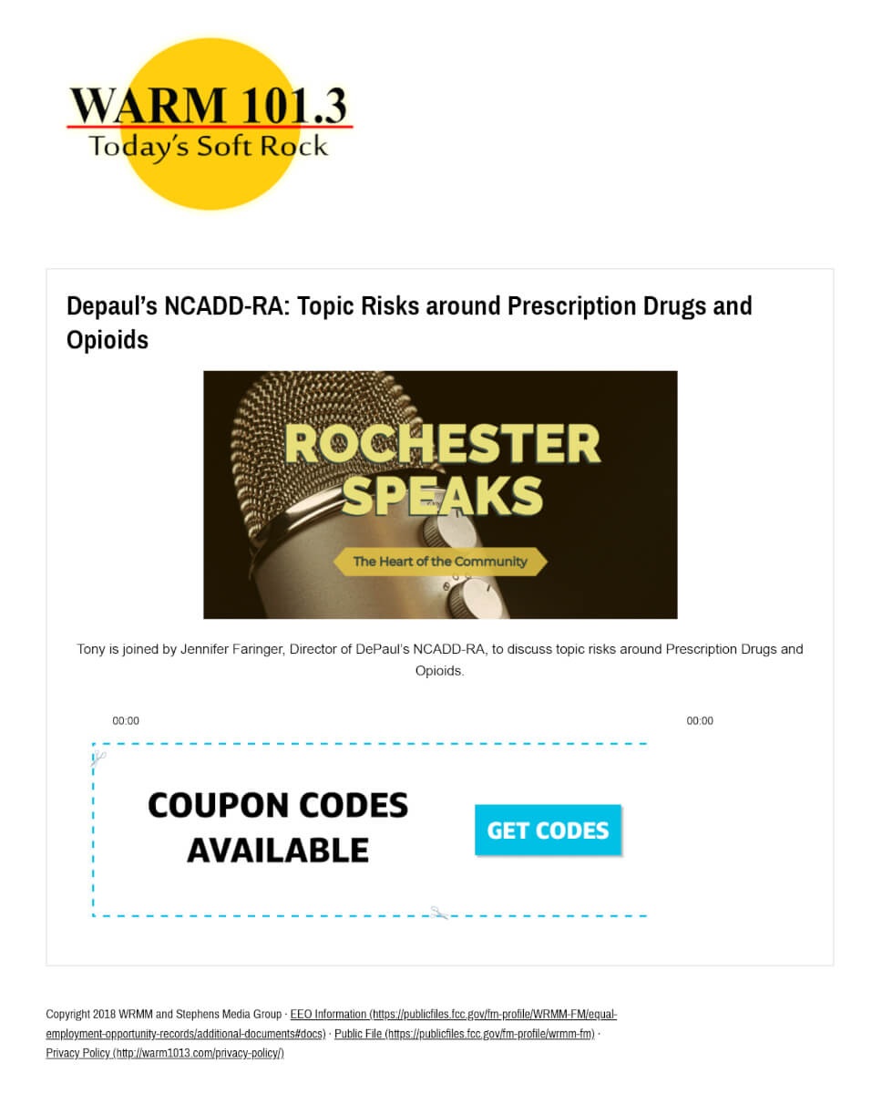 Depaul’s NCADD RA Topic Risks Around Prescription Drugs And Opioids WARM 101.3