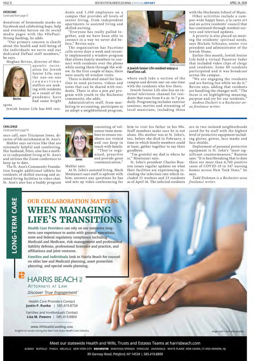 Facilities For Seniors Find Ways To Overcome Social Isolation RBJ April 24 2020 2