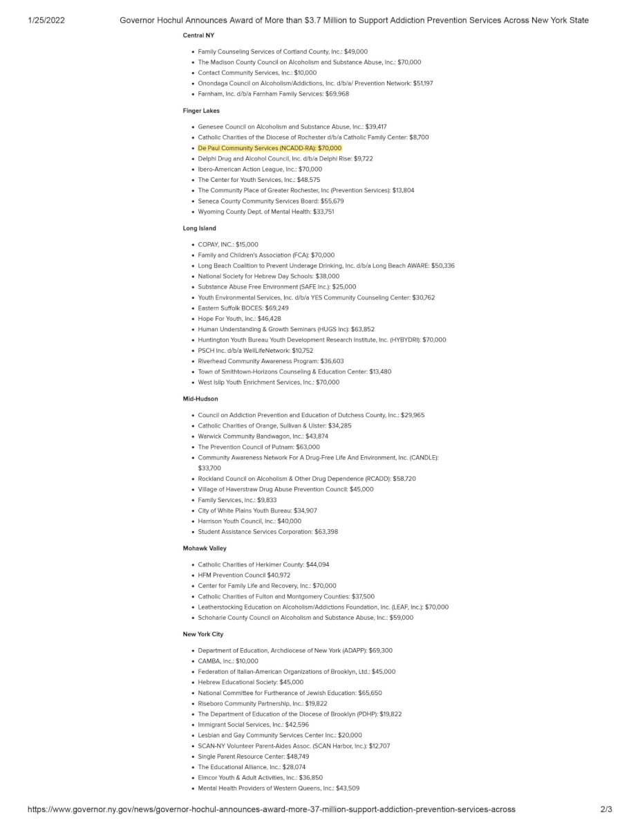 Governor Hochul Announces Award Of More Than $3.7 Million To Support Addiction Prevention Services Across New York State 2