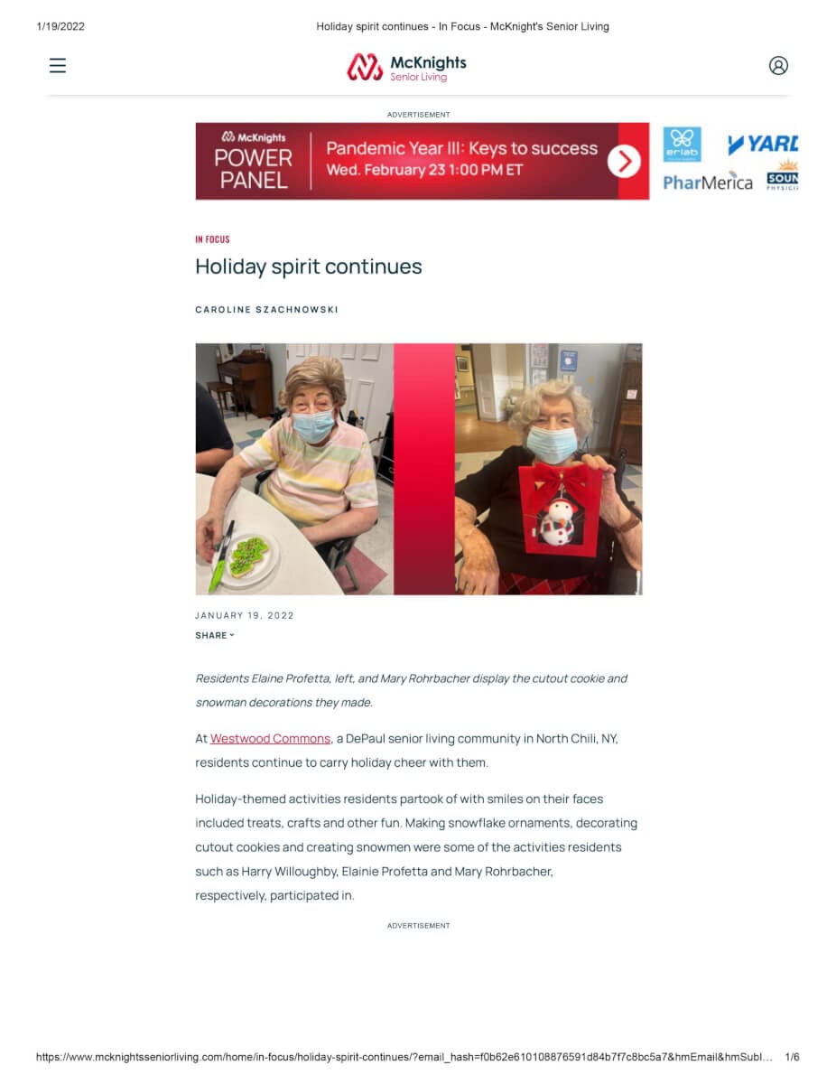 Holiday Spirit Continues In Focus McKnight's Senior Living 1