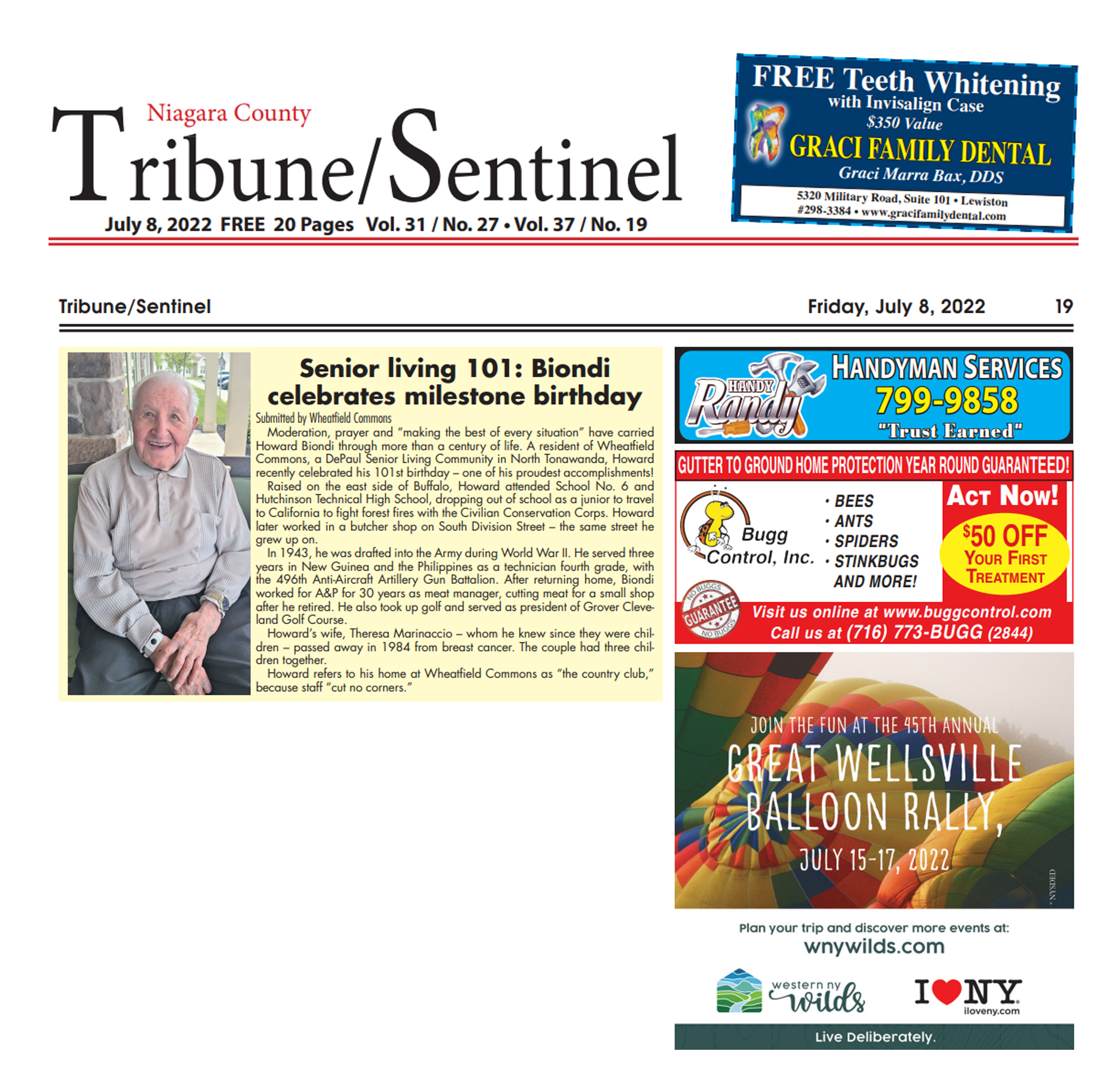 Niagara Frontier Publications Tribune Sentinel Howard Biondi Celebrates Milestone Birthday July 8 2022