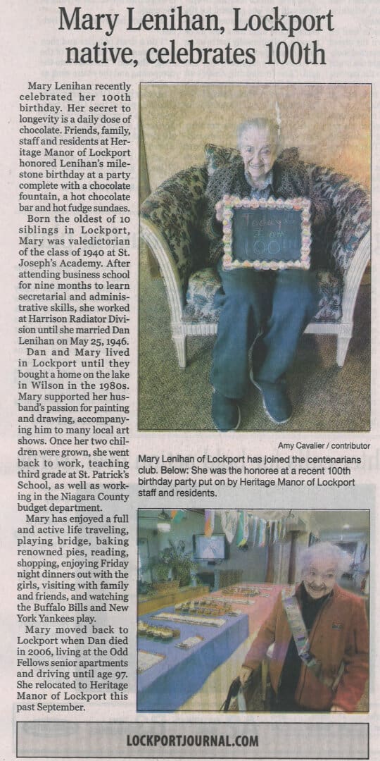 Mary Lenihan, Lockport native, celebrates 100th birthday (Lockport