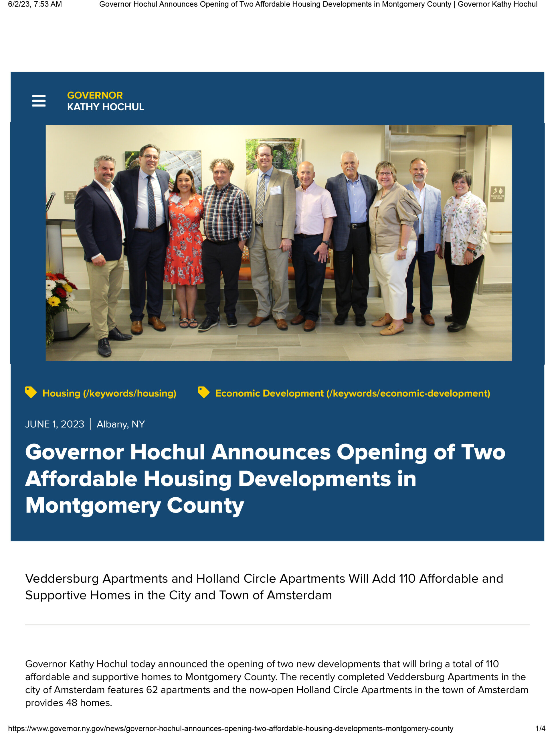 Governor Hochul Announces Opening Of Two Affordable Housing Developments In Montgomery County Governor Kathy Hochul 1