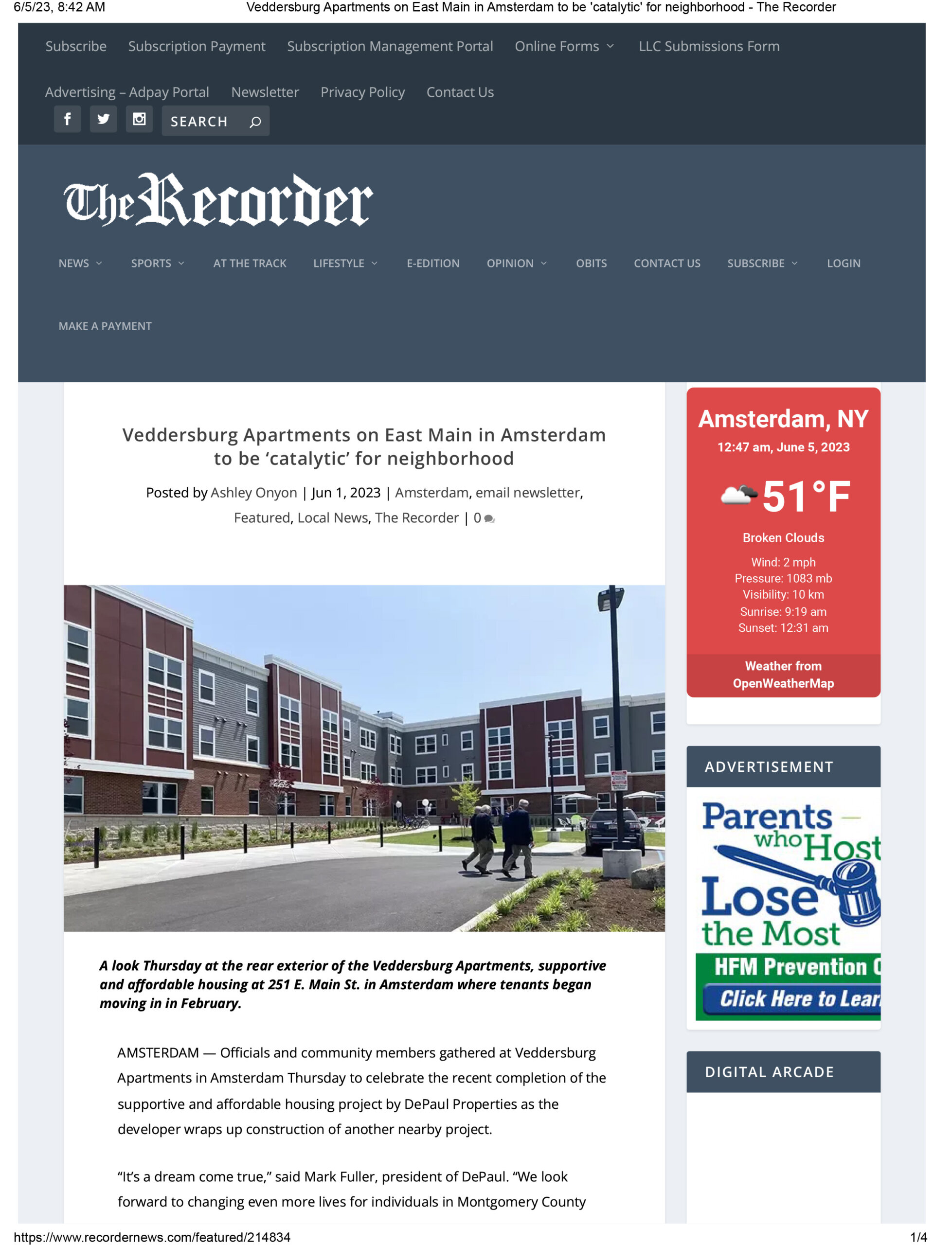 Veddersburg Apartments On East Main In Amsterdam To Be 'catalytic' For Neighborhood The Recorder 1