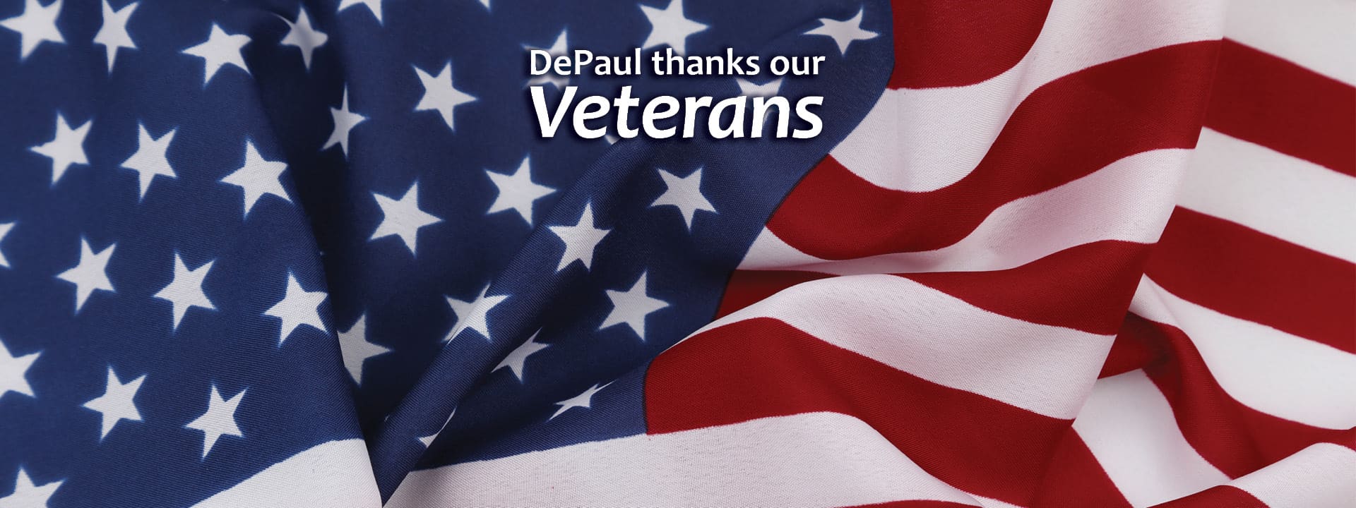 American flag with the text DePaul thanks our Veterans