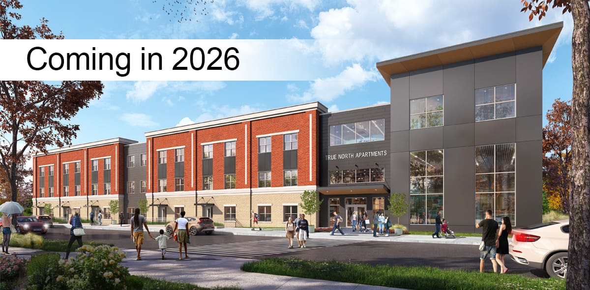 Rendering of a building and blue sky. Text banner says Coming in 2026.