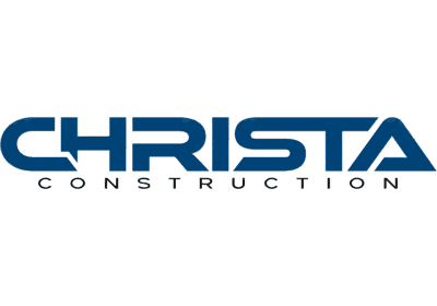 Logo with the word CHRISTA in bold, blue, modern uppercase letters, and CONSTRUCTION in smaller black uppercase letters beneath it.