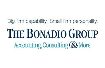 The Bonadio Group logo with the slogan “Big firm capability. Small firm personality.” and the words “Accounting, Consulting & More” below the company name.